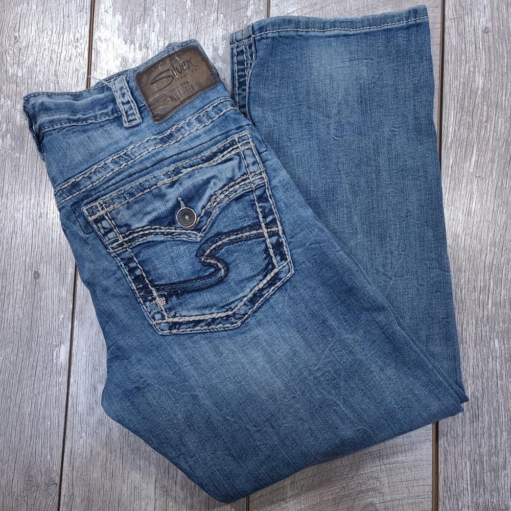 Silver Jeans Gordie Mens Size 34x30 Blue Loose Fit Straight Leg Contrast Stitch